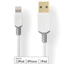 Nedis Lightning-Kabel 2 m weiß/grau / Datenkabel / USB-A 2.0 (M) - Lightning 8-Pin (M) / 480 Mbit/s / Vergoldete Anschlüsse