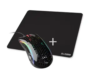 Glorious Model D, glänzend schwarz + XL-Mauspad / Gaming-Maus + Mauspad / 12000 DPI / 6 programmierbare Tasten / RGB-Beleuchtung / 2 m