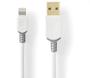 Nedis weiß, grau / Datenkabel / USB-A (M) - Lightning (M) / USB 2.0 / 480 Mbit/s / vergoldete Anschlüsse / 3 m