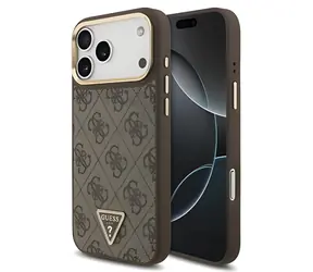 Guess PU-Leder 4G Strass-Dreieck Logo Goldrahmen Braun