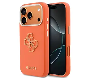 Guess Grained 4G Resin Metal Logo Orange für iPhone 17 Pro