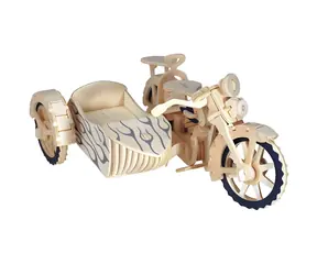 Woodcraft 3D- Kit Motorrad Dreirad Beiwagen / Naturholz / ab 6 Jahren / Schwierigkeitsgrad: mittel