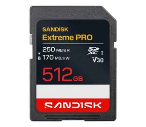 SanDisk Extreme Pro SDXC 512 GB / Speicherkarte / UHS-I / V30 / Lesen: 250 MB/s / Schreiben: 170 MB/s