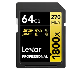 Lexar Professional 1800x SDXC 64 GB / Speicherkarte / UHS-II U3 / V60 / Klasse 10 / Lesen: 270 MB/s / Schreiben: 180 MB/s