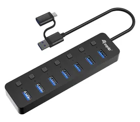 Equip: 7- Port -USB-Hub (7x USB-A 3.2 Gen 1 / 5 Gbit/s), Netzteil, USB-C-Adapter