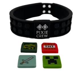 PIXIE CREW Minecraft Armband schwarz / Verstellbar / 4 Multipixel / ab 7 Jahren