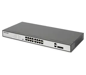 Digitus 16- Port PoE schwarz / Switch / Unmanaged / 10/100 / PoE 250W / 2x SFP Combo