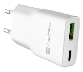 Natec Ribera GaN Slim weiß / Ladegerät / 20 W / USB-C + USB-A / GaN / PD 3.0