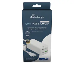MediaRange weiß / Ladegerät / 100 W / GaN / 3x USB-C & 1x USB-A / PD / QC 3.0