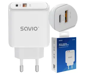 Savio LA-12 weiß / Netzladegerät / 20 W / Power Delivery + Schnellladung / 2-facher Ausgang