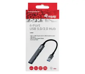 Equip USB-Hub mit 4 Ports, schwarz / USB-Hub / 1× USB-A 3.2 Gen 1 + 3× USB-A 2.0 / 5 Gbit/s / Aluminium