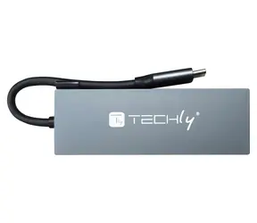 Techly IUSB32C-HUB4HPD grau / USB-C-Hub / USB 3.2 Gen 2 / HDMI / 2x USB-A / Metallgehäuse