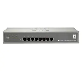 LevelOne PoE+ Switch 8x Gigabit 240W / Switch / Unmanaged / 8x GbE PoE+ Ports / Rack 19" / Metallgehäuse