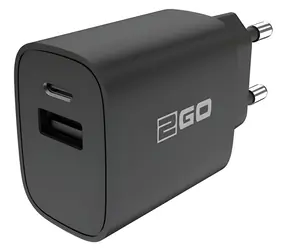 2GO 20W schwarz / Netzladegerät / 1x USB-A / 1x USB-C / PD / Schnellladung