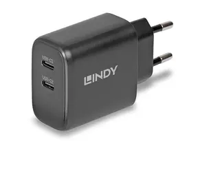 Lindy GaN 65W schwarz / Ladegerät / 2x USB-C / Power Delivery 3.0 / GaN