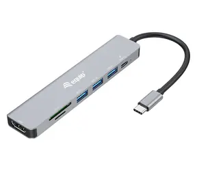 Equip: USB-C 7-in-1-Kabel, silber / Dockingstation / HDMI 4K 60Hz / 3x USB-A / SD/microSD / PD 100W / 0,25 m
