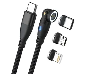 RealPower Magnetisches 100W Netzteil schwarz / Magnetisches Ladekabel USB-C / 100 W PD / 1 m / Lightning- und Micro-USB-Adapter