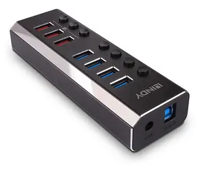 Lindy USB 3.0 Hub mit 4 Anschlüssen, schwarz / USB-Hub / 3x Port / Quick Charge 3.0 / mit Netzteil