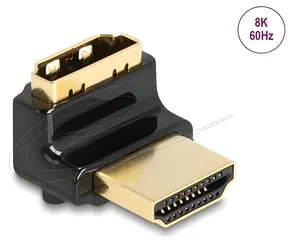 DeLock HDMI-A Stecker > HDMI-A Buchse / Reduzierung / 90° abgewinkelt nach oben / 8K 60 Hz / Metall