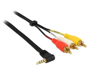 DeLock Klinkenstecker 3,5 mm 90° > 3x Cinch schwarz / Audiokabel / 1,5 m