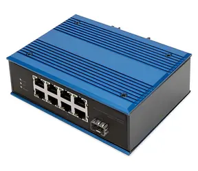 Digitus DN-651133 blau / Switch / Industrie / 8x 10/100 PoE / 1x SFP / DIN-Schiene