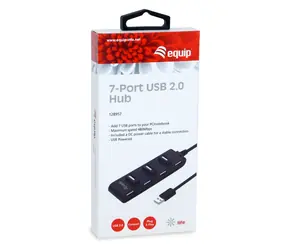 Equip 7- Port -USB-Hub, schwarz / USB-Hub / 7x USB 2.0 / 480 Mbit/s / Plug & Play