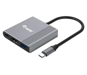 Equip: USB-C 3-in-1-Kabel (schwarz) / USB-C-Adapter / HDMI 4K/60Hz / USB-A 3.2 / PD 100W / 0,25 m Kabel