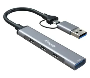 Equip grau / USB-Hub / 4 Anschlüsse / 3x USB-C, 1x USB-A / USB 3.2 Gen 1 / 5 Gbit/s
