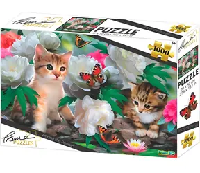 Prime 3D-Puzzle Kätzchen zwischen Pfingstrosen / 1000 Teile