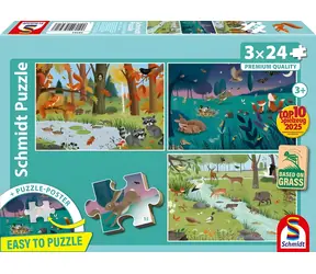 Schmidt Puzzle Wald- und Wiesentiere / 3 x 24 Teile / ab 3 Jahren / 26,3 x 17,8 cm