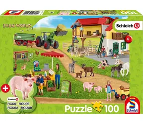 Schmidt Puzzle Schleich Bauernhof mit Verkaufsstand / 100 Teile / + Schleich Figur