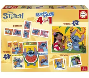 Educa Stitch 4-in-1-Spielset / Puzzle mit 25 und 50 Teilen, Dominosteine, Pexeso