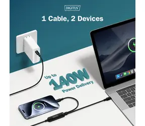 Digitus USB-C 2-in-1 / Ladekabel / 140 W / 1,8 m