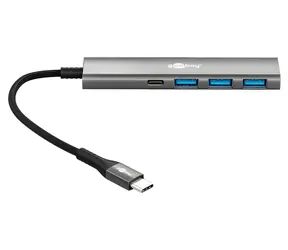 Goobay 76562 grau / USB-Hub / 4 Anschlüsse / USB-C / 5 Gbit/s / Slim