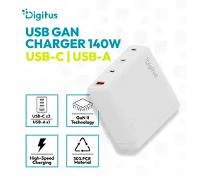 Digitus GaN-Ladegerät 140 W / Netzladegerät / 3x USB-C / 1x USB-A