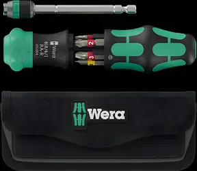 Wera Kraftform Kompakt 25 RA- R schwarz/grün / Bit-Schraubendreher / 1/4" / 6 Bits / Ratsche / Tasche