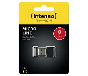 INTENSO Micro Line 8 GB schwarz / USB-Stick / USB 2.0 / Lesegeschwindigkeit 16,5 MB/s / Schreibgeschwindigkeit 6,5 MB/s