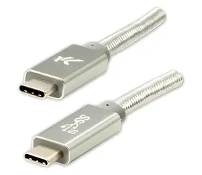 Logo USB-C auf USB-C silber / USB-Kabel / Stromversorgung 100 W / 10 Gbit/s / 1 m / Nylongeflecht