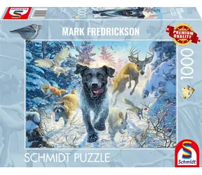 Schmidt Puzzle Hundeliebe: Schwarzer Labrador im Schnee / 1000 Teile / ab 12 Jahren