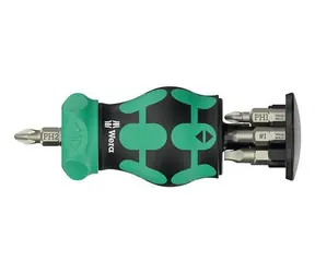 Wera Kraftform Kompakt Stubby Magazin RA 4 schwarz/grün / Schraubendreher mit Bithalter / 6 Bits / 1/4" / mit Ratsche