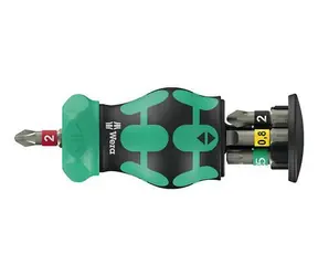 Wera Kraftform Kompakt Stubby Magazin RA 2 schwarz/grün / Schraubendreher mit Bithalter / 6 Bits / 1/4" / mit Ratsche