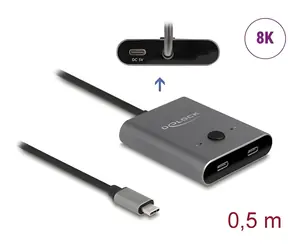 DeLock USB-C Switch 2:1 grau / Schalter / bidirektional / 10 Gbit/s / 8K 144 Hz / PD 100 W