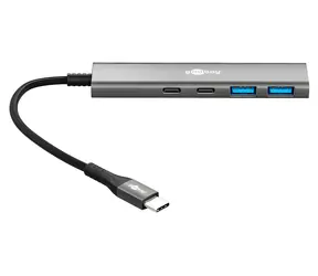 Goobay 76563 Slim grauer USB-Hub mit 4 Anschlüssen (USB-C, USB-A, 5 Gbit/s)