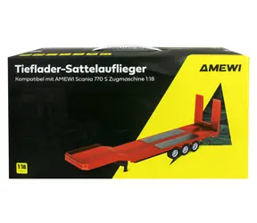 AMEWI Tieflader-Sattelzug Scania 770S rot / 1:18 / 3 Achsen / elektrische Rampen und Stützen / LED-Beleuchtung