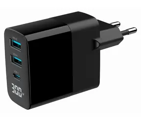 Gembird TA-UC-PDQC30LCD-BK-02 schwarz / Netzteil / 30 W / LCD-Display / GaN / PD & QC