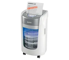 Leitz IQ OptiMax Home Office 225 weiß-grau / Aktenvernichter / DIN P5 / Mikroschnitt 2 x 15 mm / 223 mm / 15 l