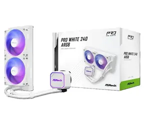 ASRock Pro 240 ARGB weiß / AIO-CPU-Wasserkühlung / 2x 120 mm / 3200 U/min / 31 dB / 62,6 CFM