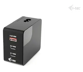 i-TEC Multiport-Ladegerät 100W schwarz / Ladegerät / 2× USB-C + 1× USB-A / Stromversorgung / Display