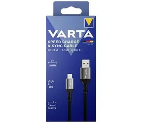 Varta Ladekabel USB-A auf USB-C, schwarz/grau / Kabel / 60 W / 5 Gbit/s / 2 m