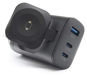 RealPower PC-43 Smartwatch schwarz / Ladegerät / 43 W / 2x USB-C PD / 1x USB-A QC 3.0 / kabelloses Laden der Smartwatch